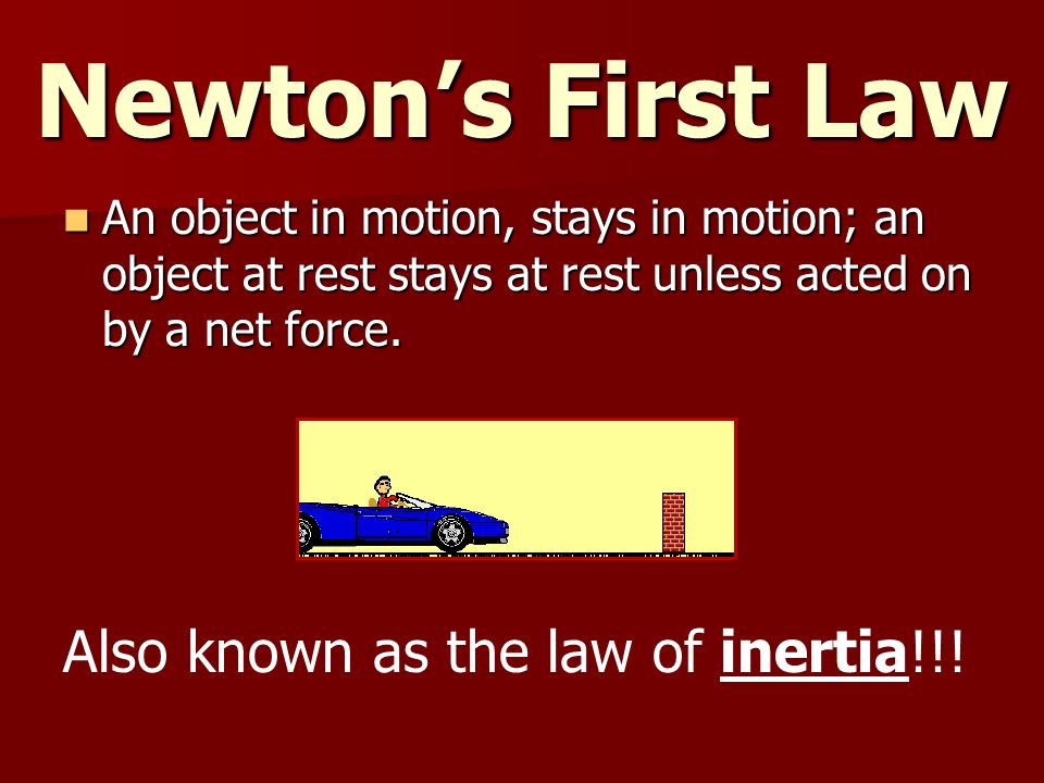 Newton’s First Law Also known as the law of inertia!!!