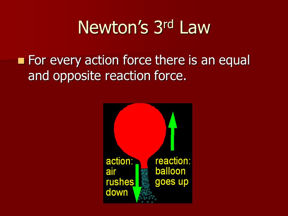 Newton’s 3rd Law For every action force there is an equal and opposite reaction force.