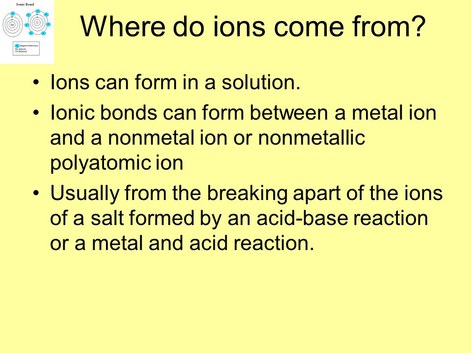 Where do ions come from Ions can form in a solution.