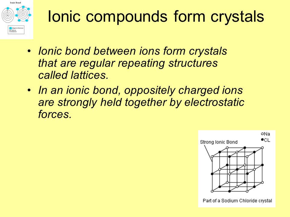 Ionic compounds form crystals