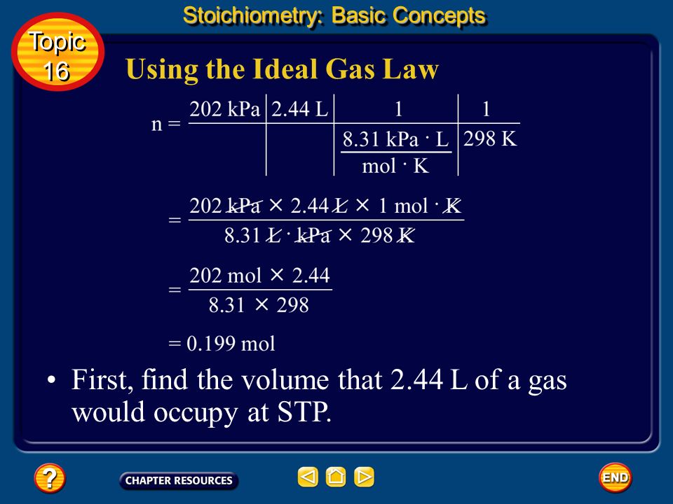 First, find the volume that 2.44 L of a gas would occupy at STP.