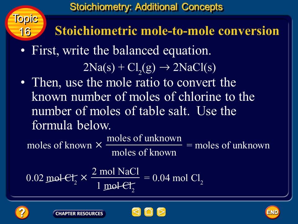 Stoichiometric mole-to-mole conversion
