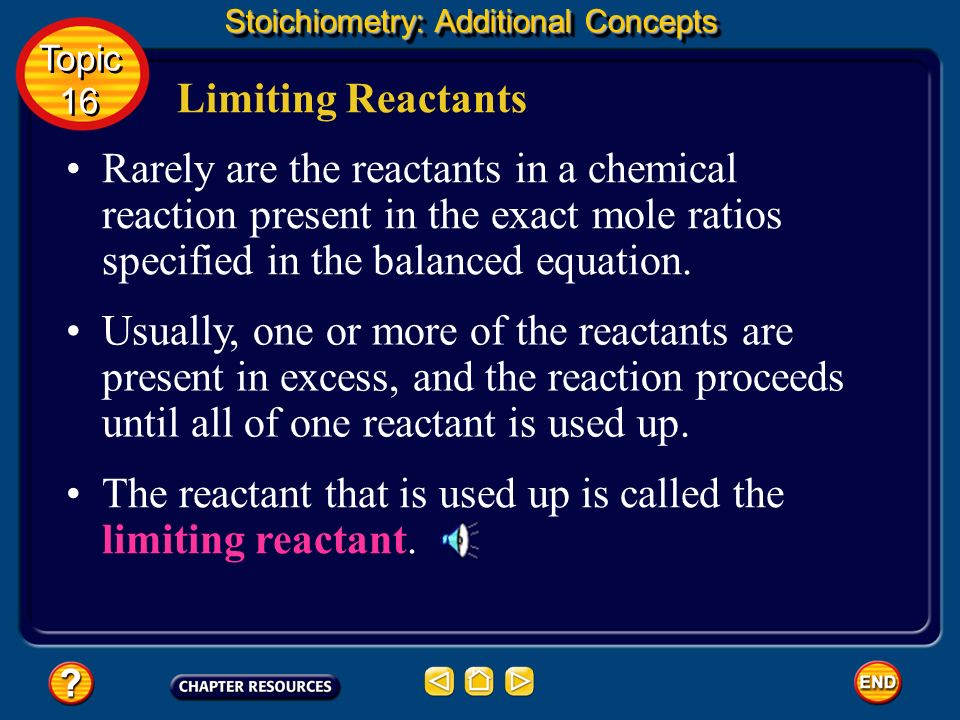 The reactant that is used up is called the limiting reactant.