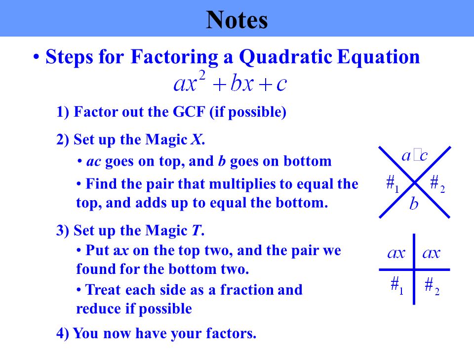 Notes Steps for Factoring a Quadratic Equation