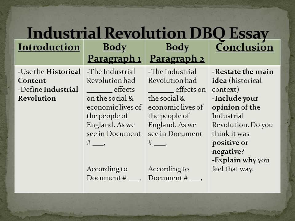 Industrial Revolution DBQ Essay