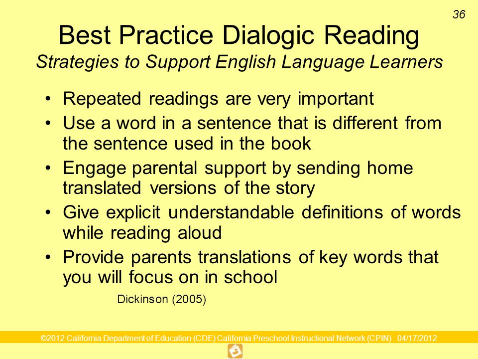 Best Practice Dialogic Reading Strategies to Support English Language Learners
