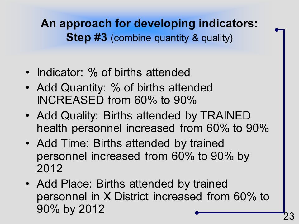 An approach for developing indicators: Step #3 (combine quantity & quality)