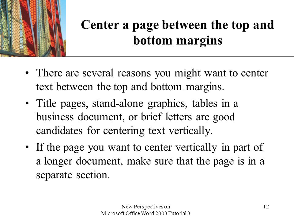 Center a page between the top and bottom margins