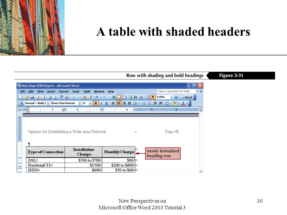 A table with shaded headers