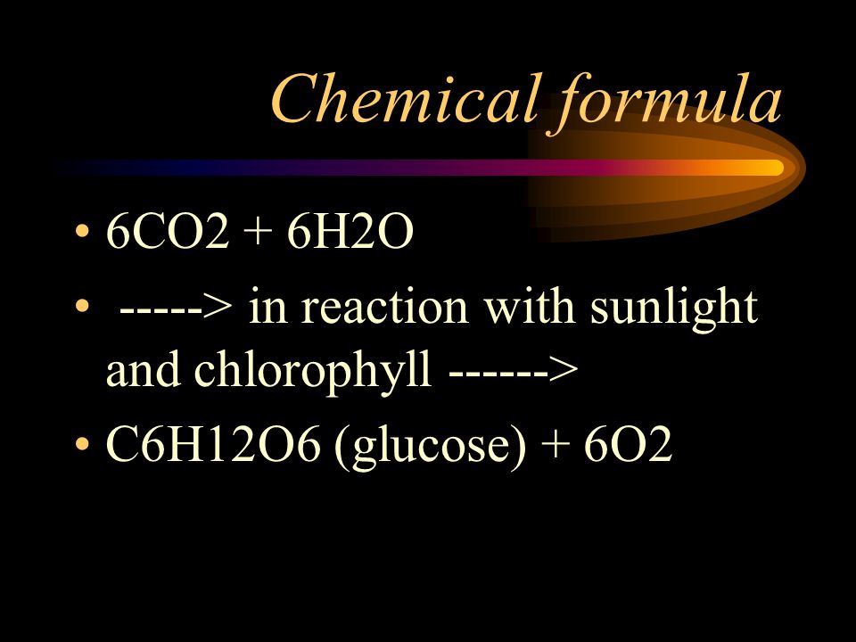 Chemical formula 6CO2 + 6H2O