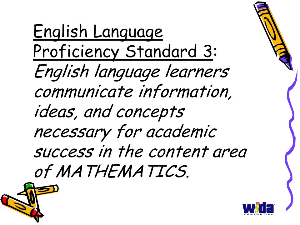English Language Proficiency Standard 3: English language learners communicate information, ideas, and concepts necessary for academic success in the content area of MATHEMATICS.