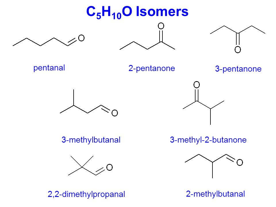 C5H10O Isomers pentanal 2-pentanone 3-pentanone 3-methylbutanal.