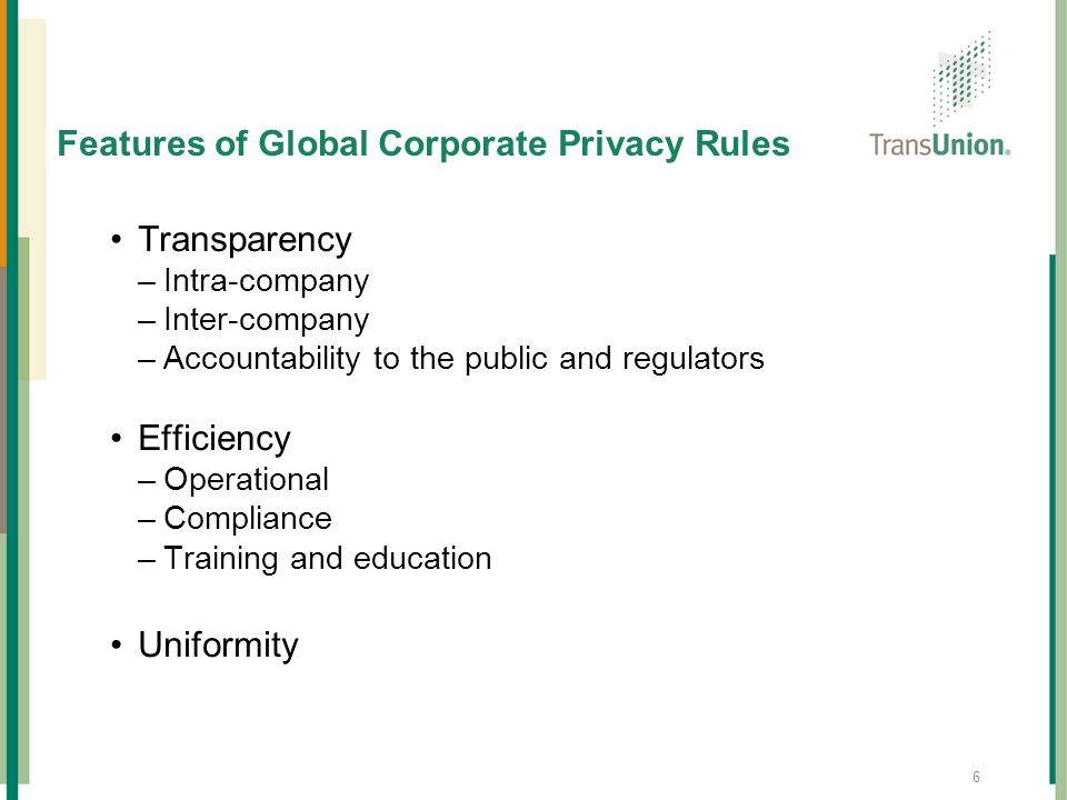 Features of Global Corporate Privacy Rules