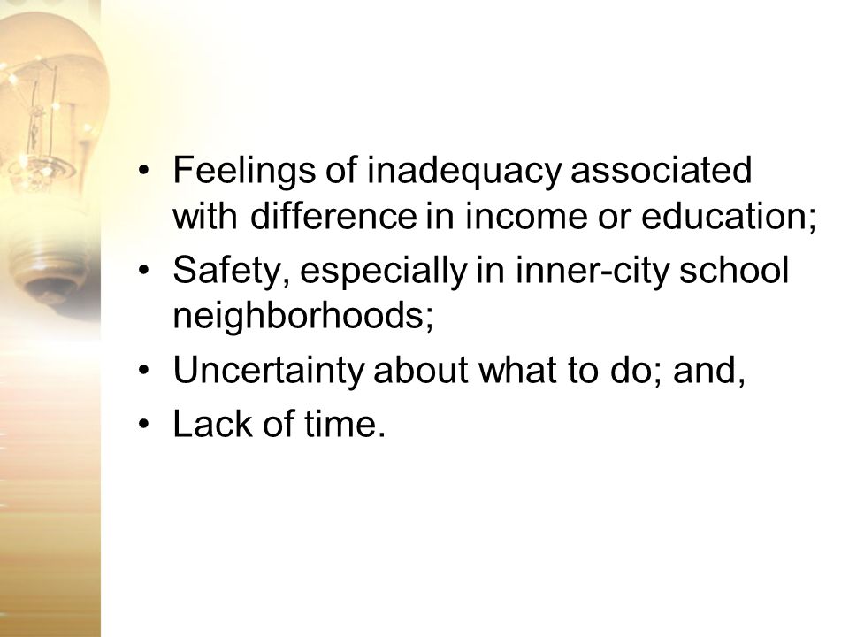 Feelings of inadequacy associated with difference in income or education;