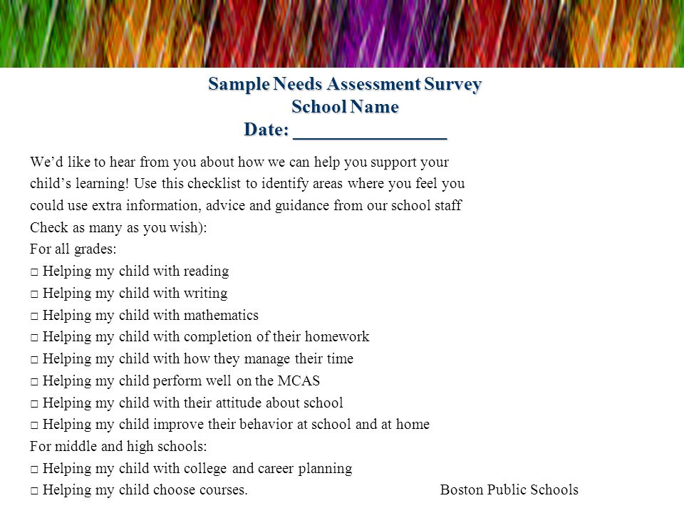 Sample Needs Assessment Survey School Name Date: ________________