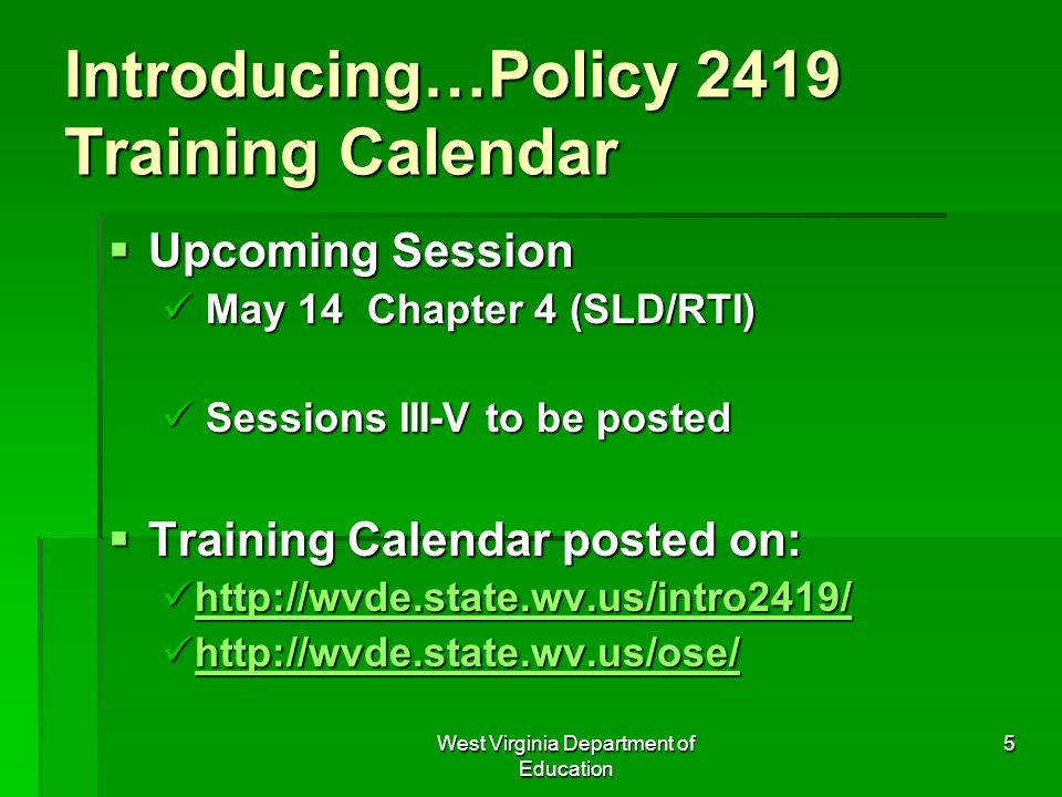 Introducing…Policy 2419 Training Calendar