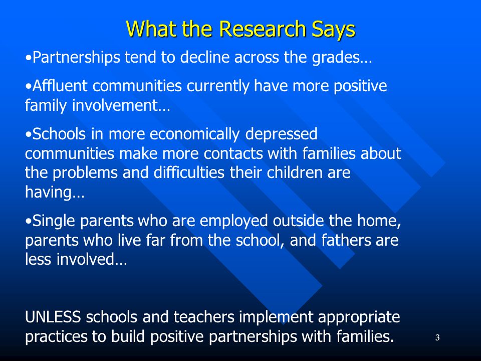 What the Research Says Partnerships tend to decline across the grades…