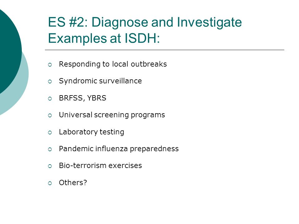 ES #2: Diagnose and Investigate Examples at ISDH: