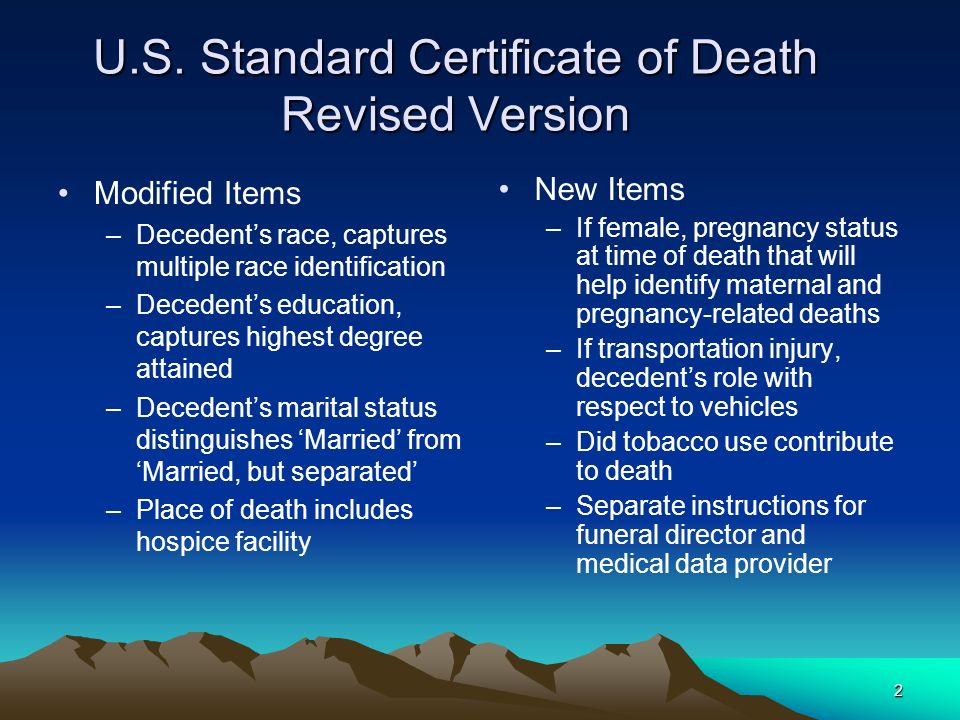 U.S. Standard Certificate of Death Revised Version