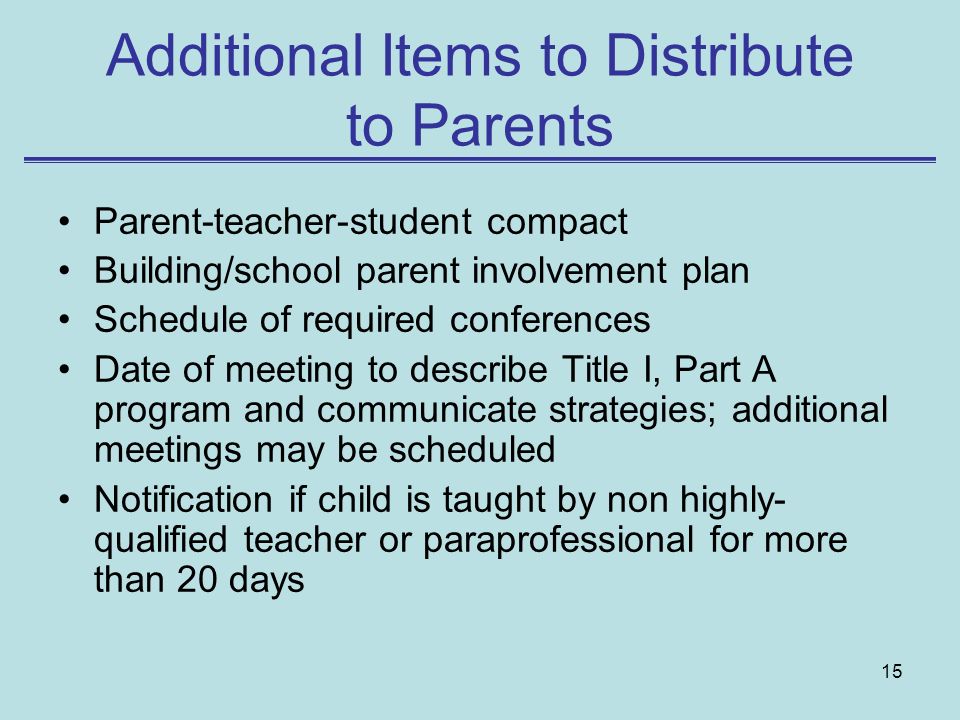 Additional Items to Distribute to Parents