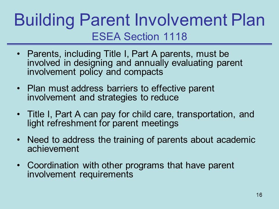 Building Parent Involvement Plan ESEA Section 1118