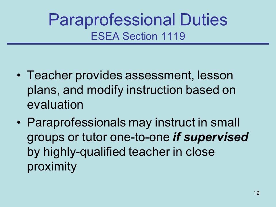 Paraprofessional Duties ESEA Section 1119