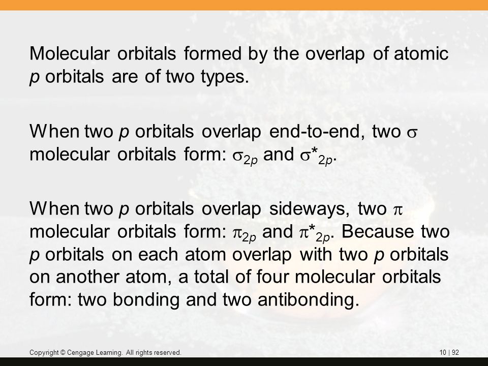 Molecular orbitals formed by the overlap of atomic p orbitals are of two types.