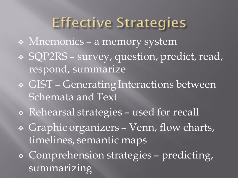 Effective Strategies Mnemonics – a memory system