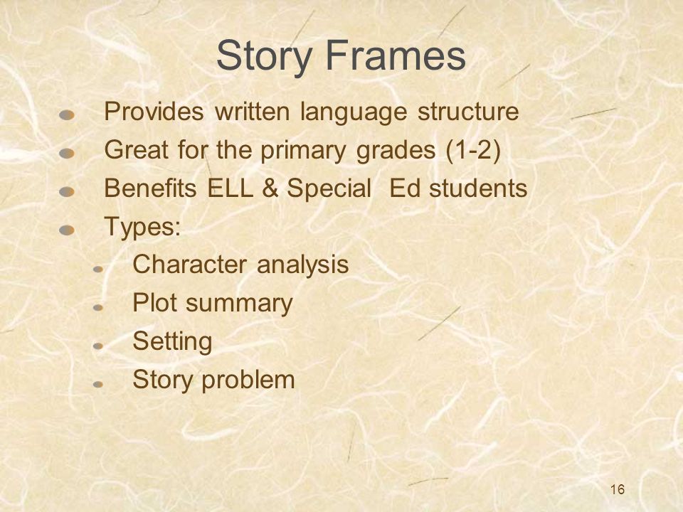 Story Frames Provides written language structure