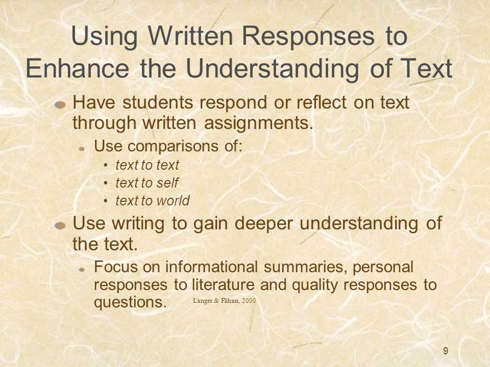 Using Written Responses to Enhance the Understanding of Text