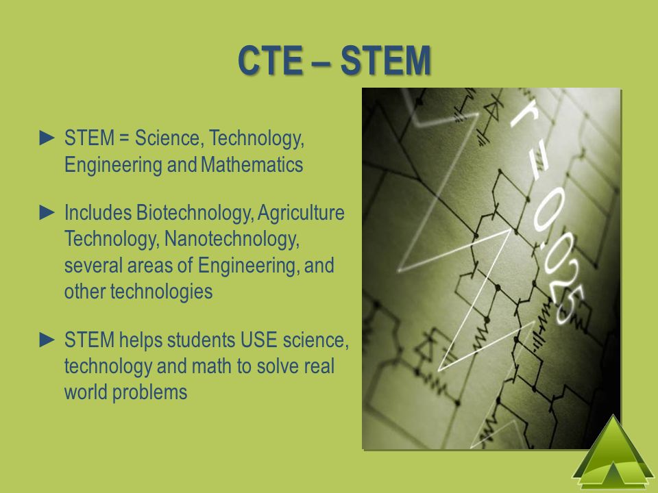 CTE – STEM STEM = Science, Technology, Engineering and Mathematics