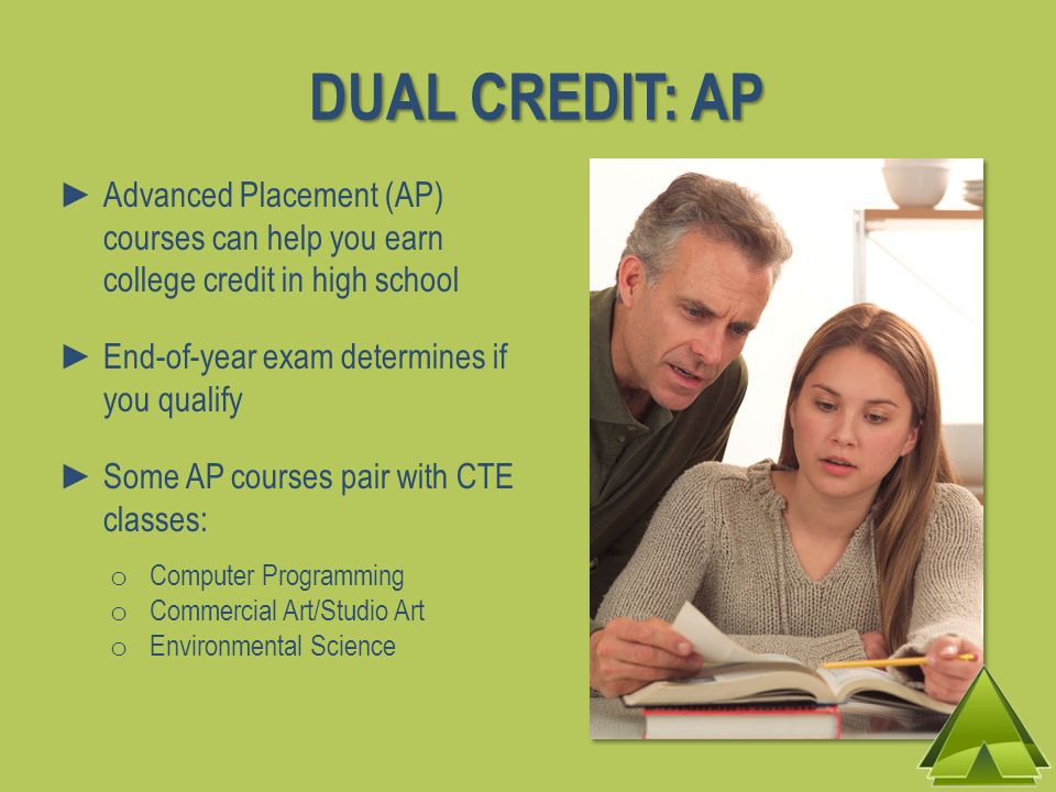 DUAL CREDIT: AP Advanced Placement (AP) courses can help you earn college credit in high school.