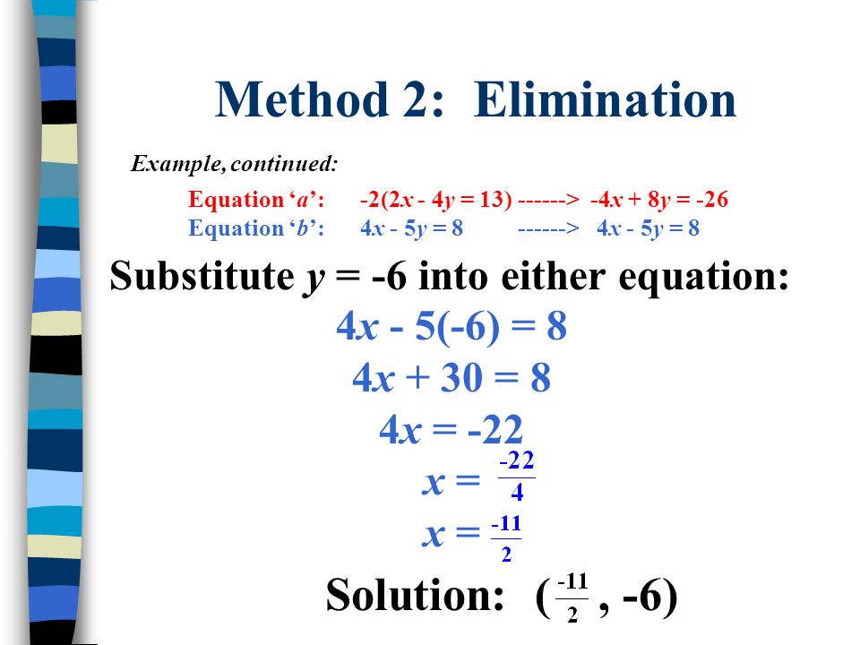 Method 2: Elimination Solution: ( , -6)