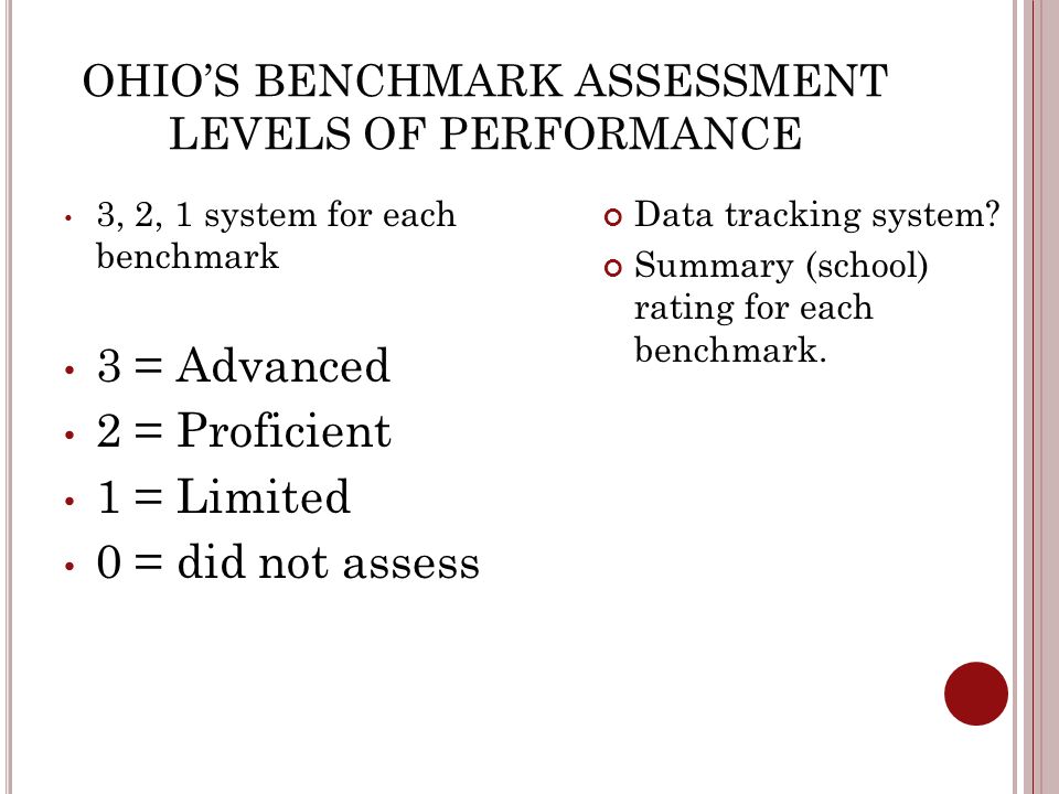 OHIO’S BENCHMARK ASSESSMENT LEVELS OF PERFORMANCE