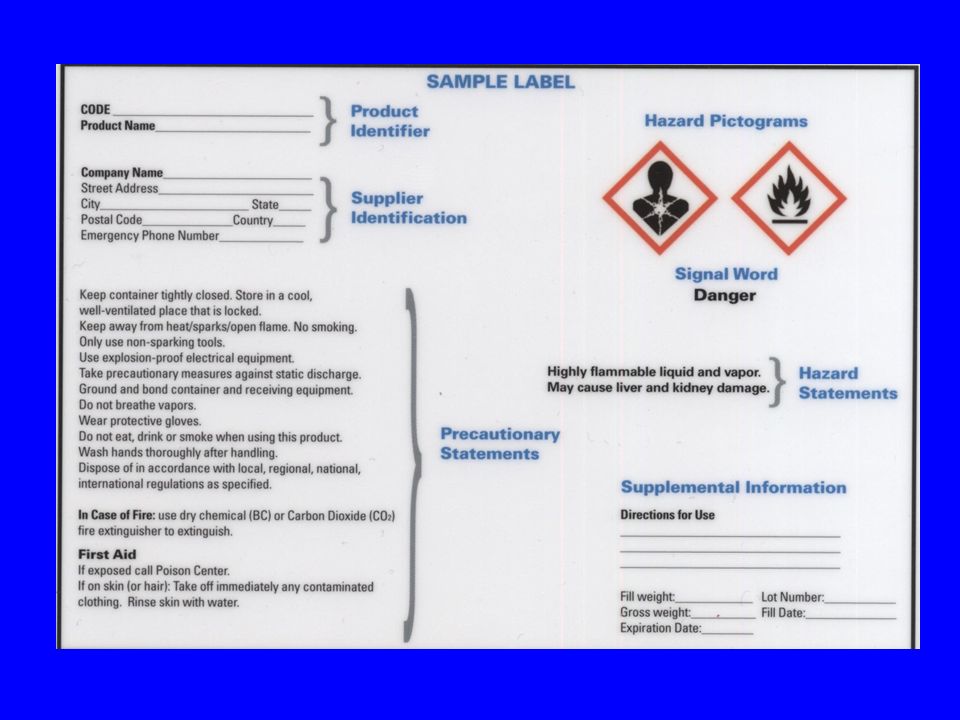 Using this slide, ask the workers to tell you what the signal word is, what the hazard statements are and what the precautionary statements are