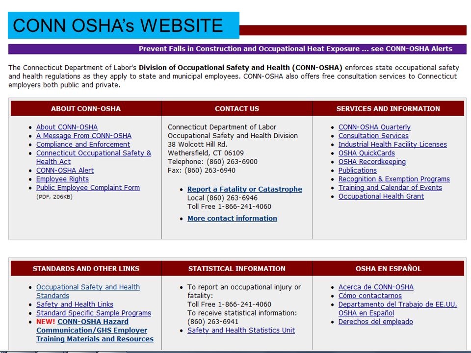 CONN OSHA’s WEBSITE