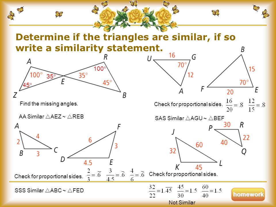 Determine if the triangles are similar, if so write a similarity statement.