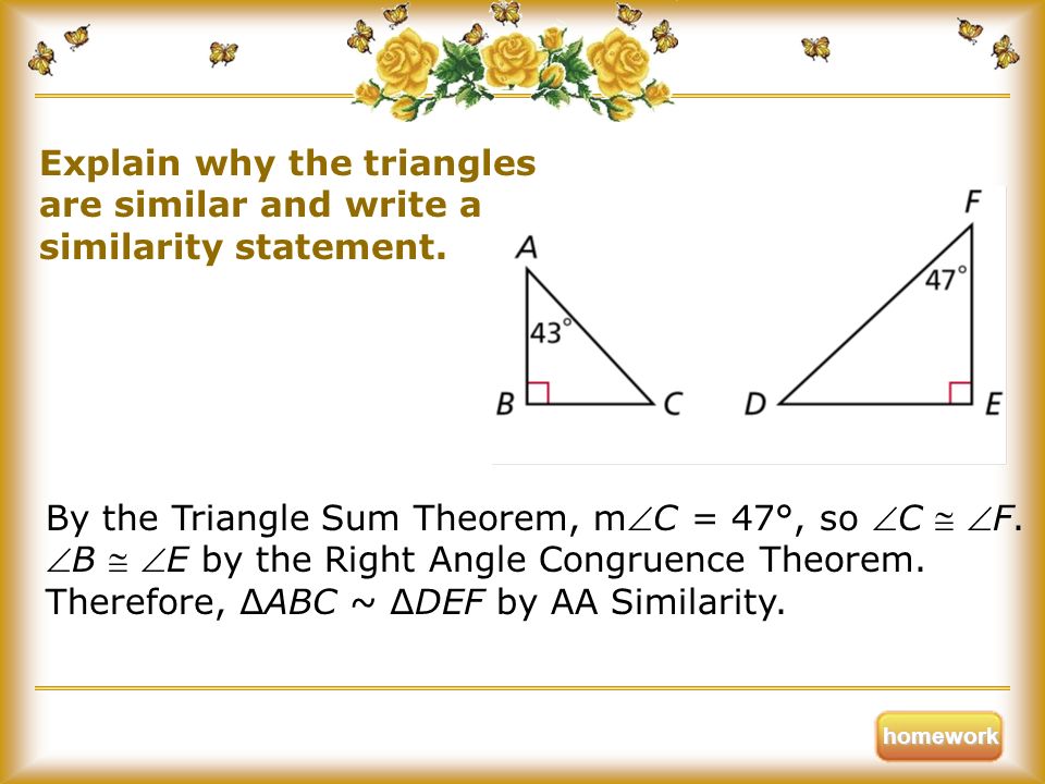 Explain why the triangles are similar and write a