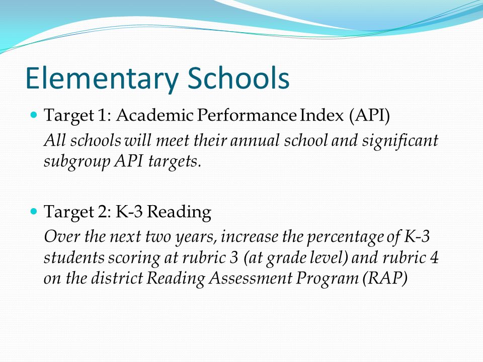 Elementary Schools Target 1: Academic Performance Index (API)