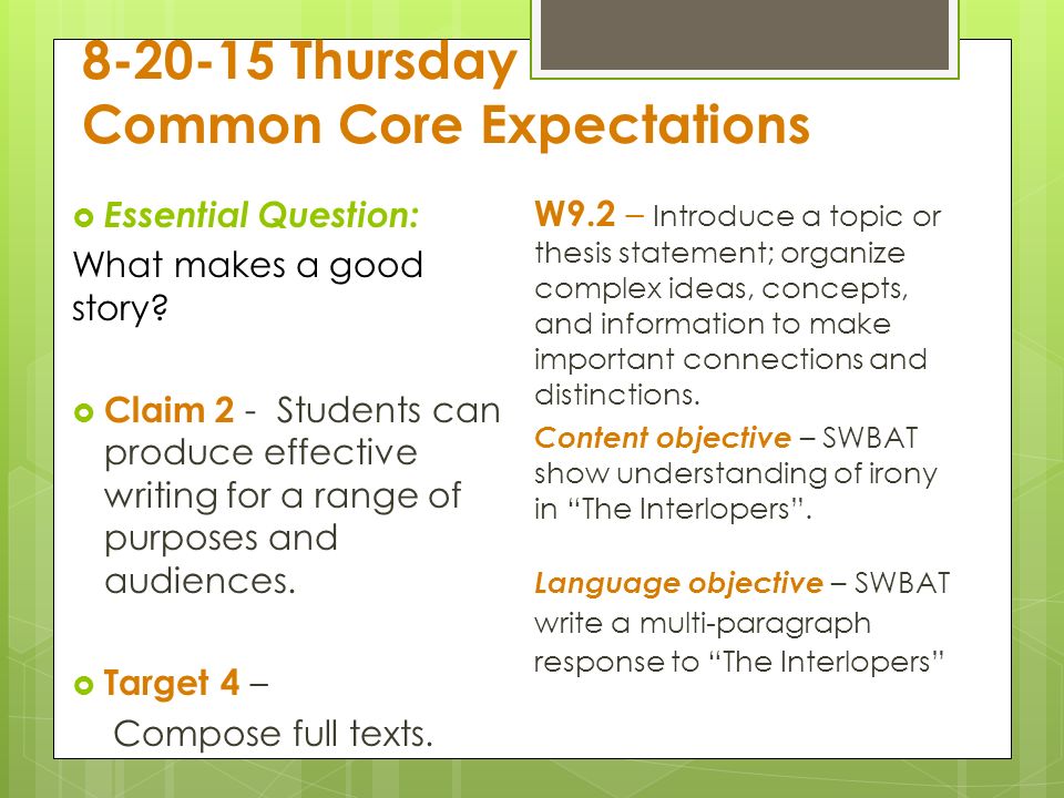 Thursday Common Core Expectations