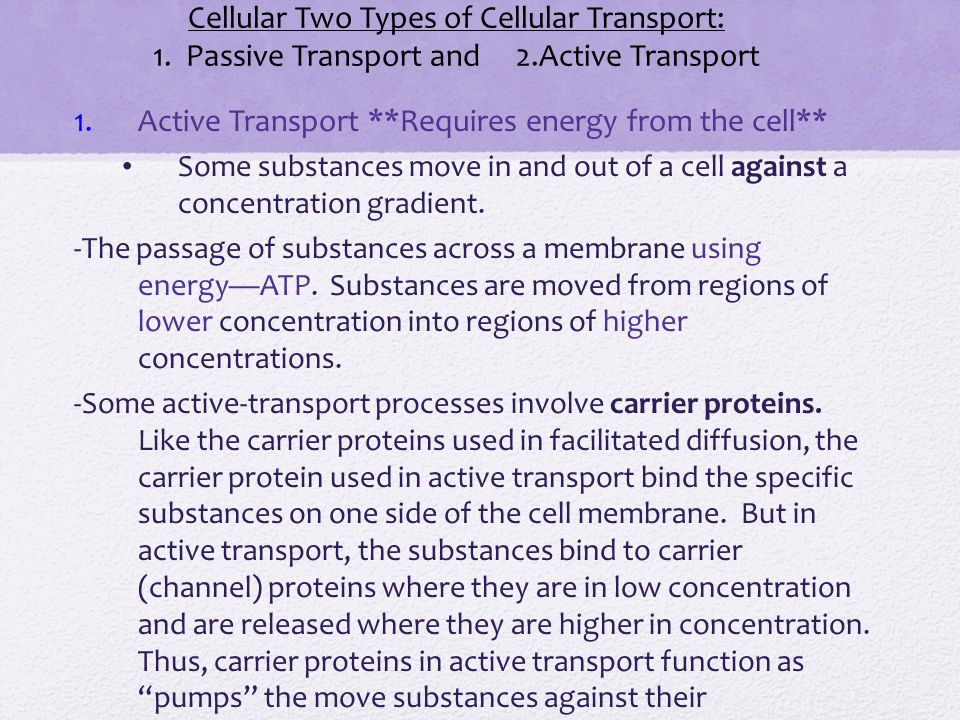Active Transport **Requires energy from the cell**