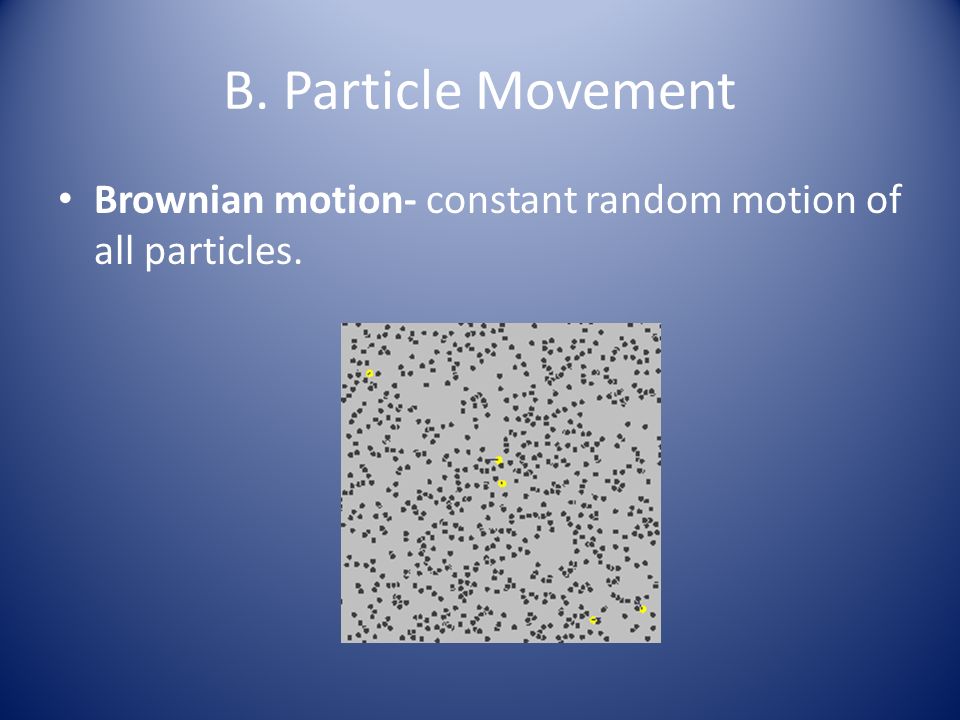 B. Particle Movement Brownian motion- constant random motion of all particles.
