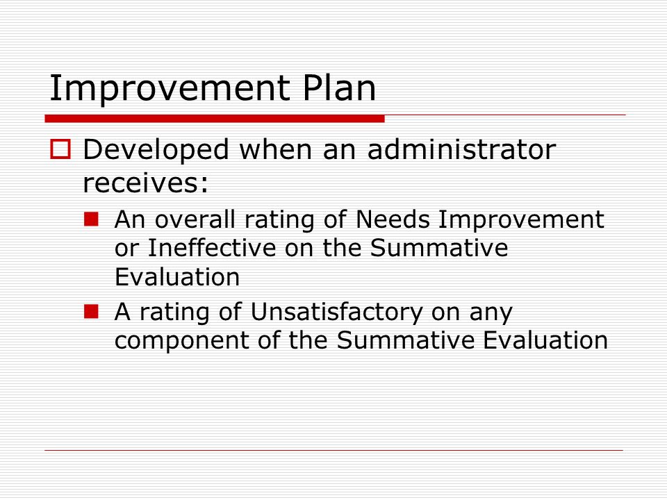 Improvement Plan Developed when an administrator receives: