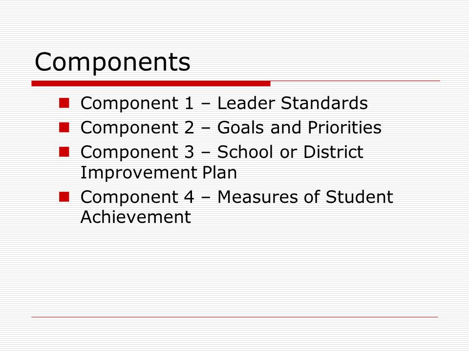 Components Component 1 – Leader Standards