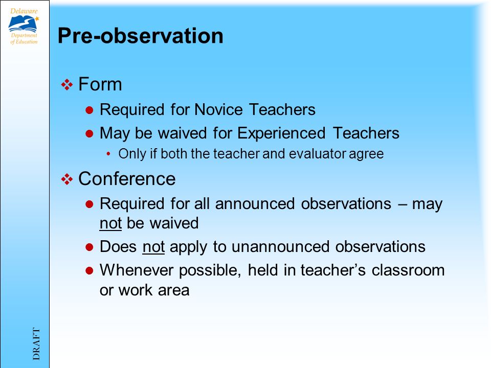 Pre-observation Form Conference Required for Novice Teachers