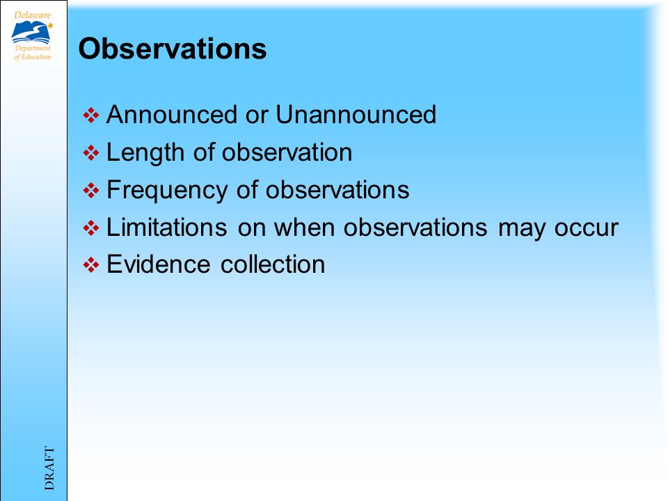 Observations Announced or Unannounced Length of observation