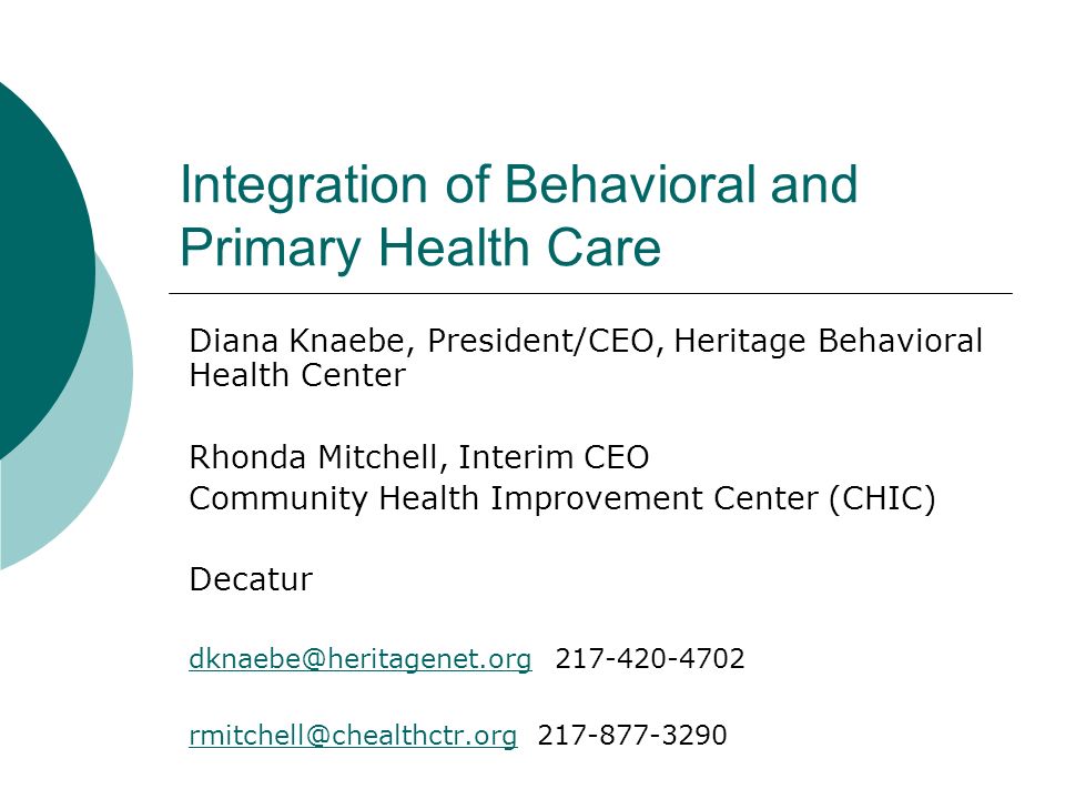 Integration of Behavioral and Primary Health Care