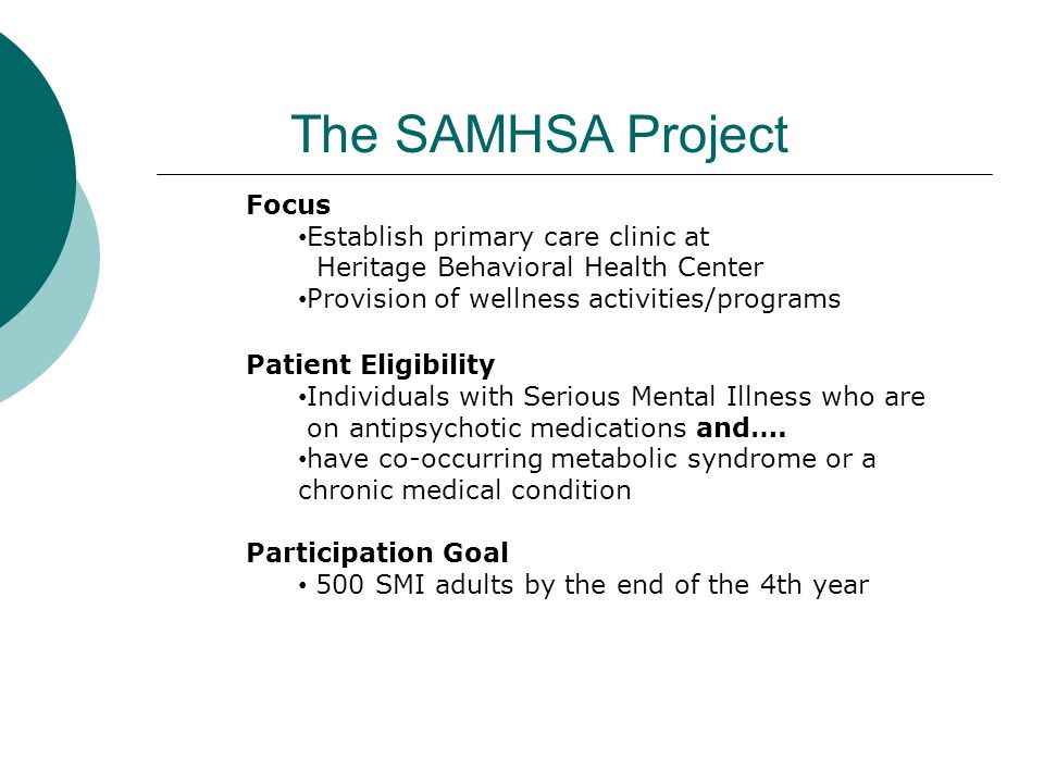 The SAMHSA Project Focus Establish primary care clinic at