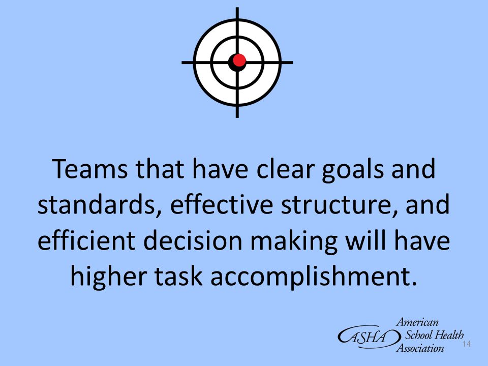 Teams that have clear goals and standards, effective structure, and efficient decision making will have higher task accomplishment.