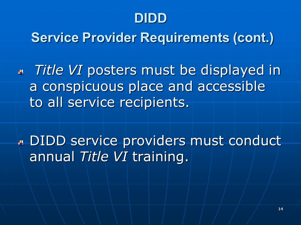 DIDD Service Provider Requirements (cont.)